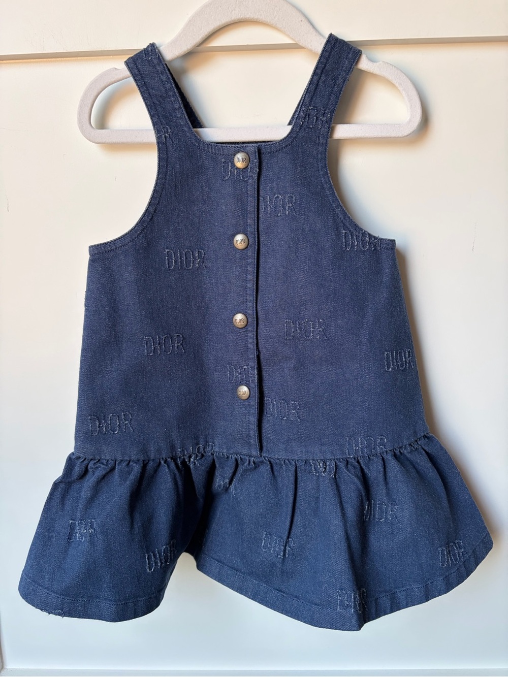Dior Dark Blue Embroidered Logo Denim Pinafore